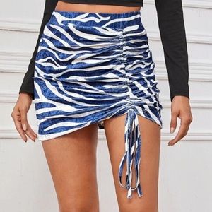 Zebra Stripe Print Drawstring Ruched Velvet Bodycon Skirt